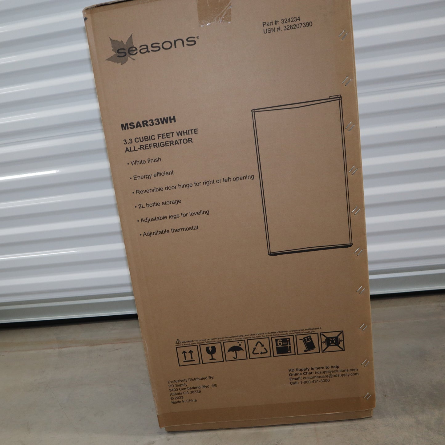 Seasons 3.3 Cu. Ft. All Fridge Compact Refrigerator. Energy Star, White - New