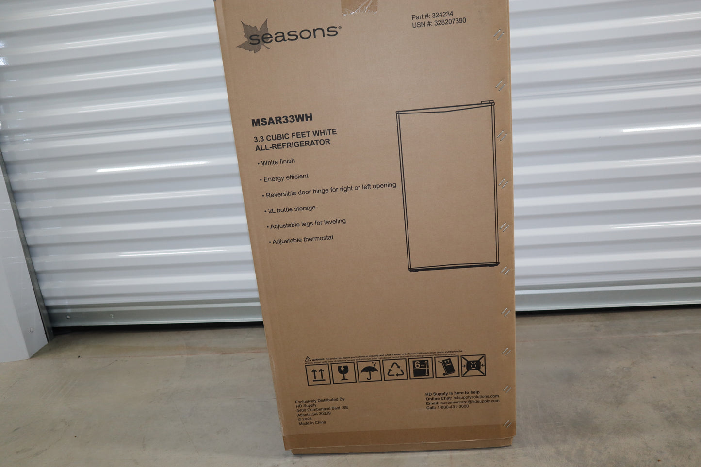 Seasons 3.3 Cu. Ft. All Fridge Compact Refrigerator. Energy Star, White - New